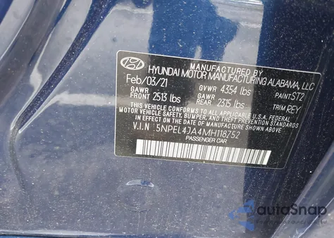 2021 Hyundai Sonata Sel из США, поврежденный, VIN 5NPEL4JA4MH118752